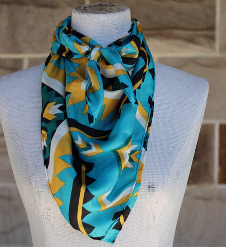 Teal and Gold Southwest Silk Wild Rag